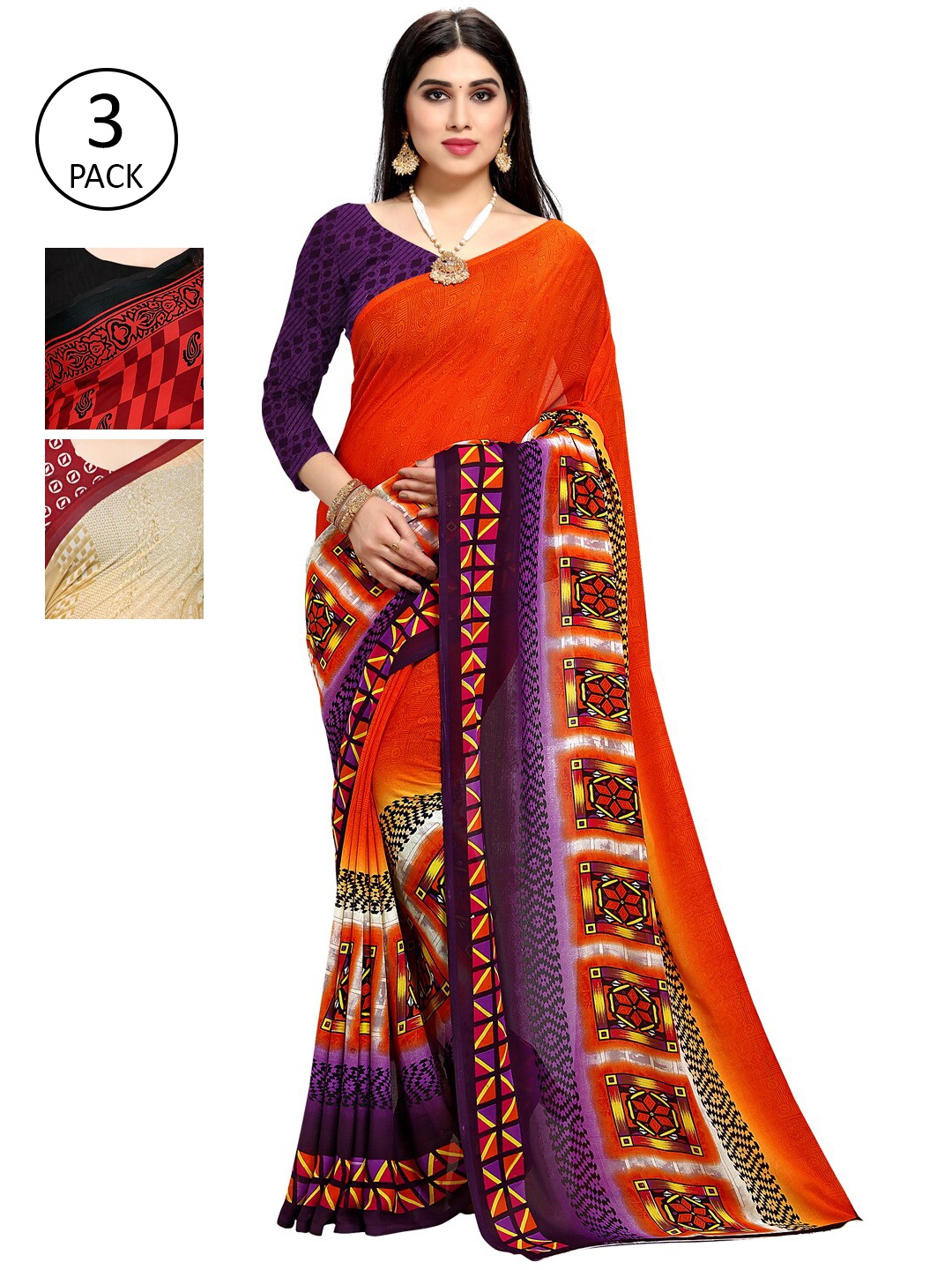 

KALINI Pack of 3 Printed Sarees, Multi