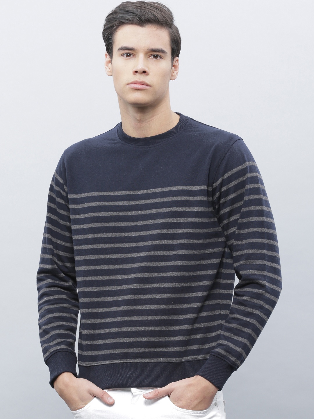 

ETHER Navy & Grey Striped Sweatshirt, Navy blue