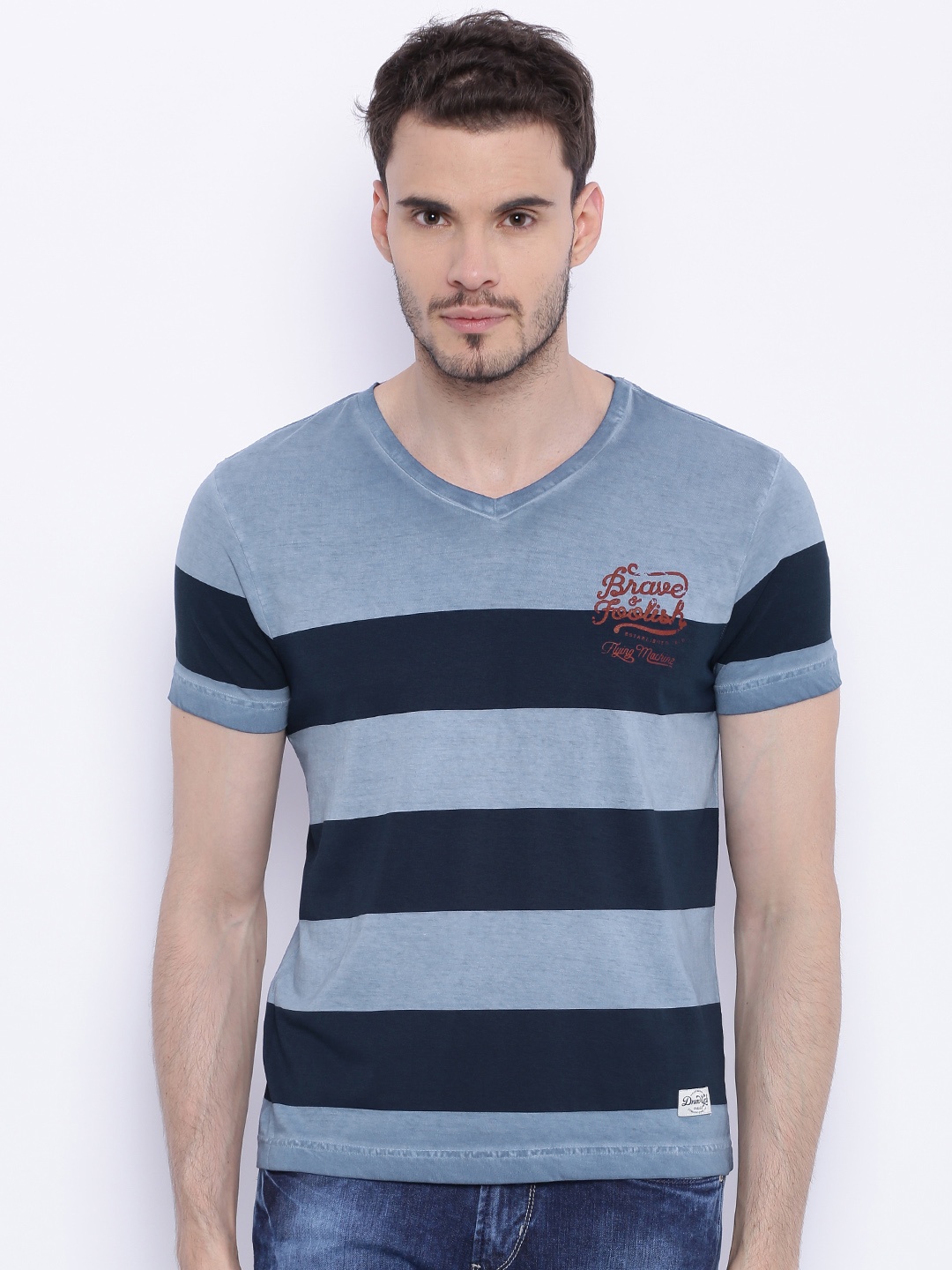 

Flying Machine Men Blue Striped Pure Cotton T-shirt