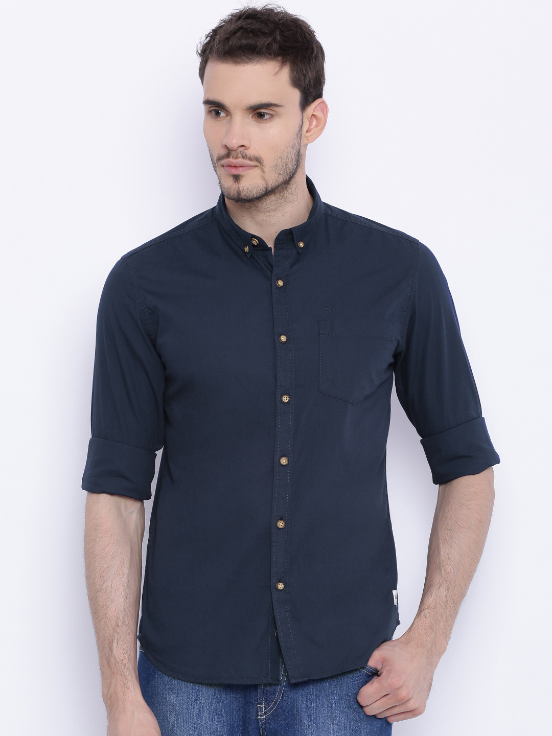 

Flying Machine Men Navy Blue Regular Fit Solid Casual Shirt