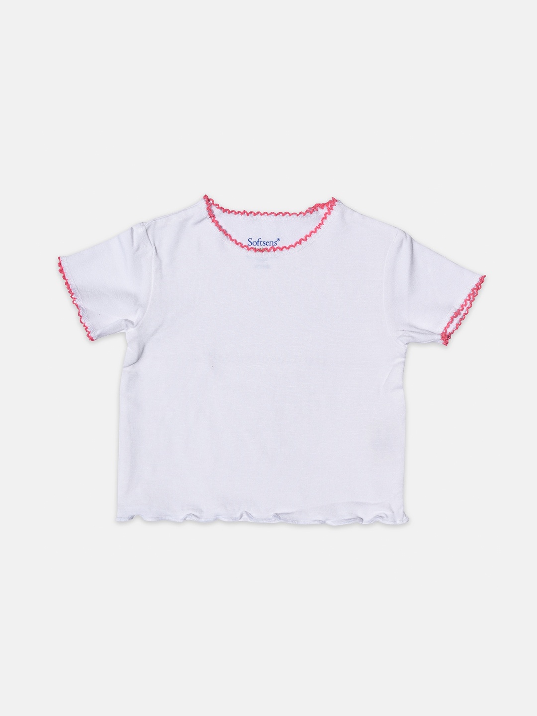 

Softsens Girls White Round Neck Bamboo Raw Edge T-shirt