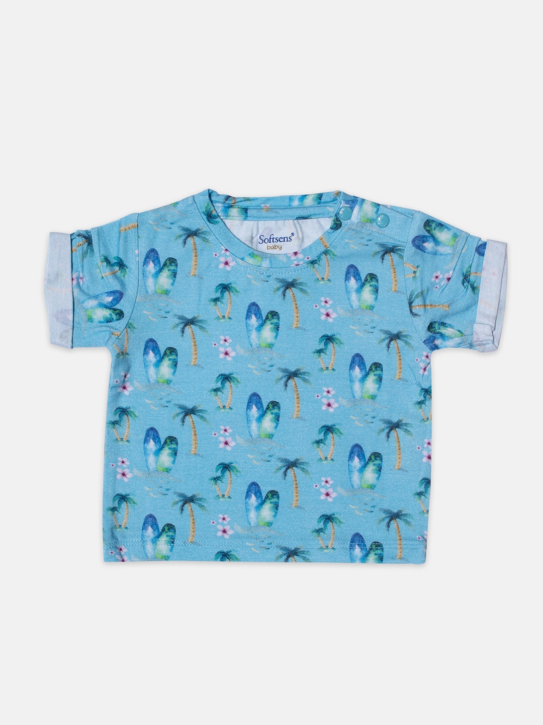 

Softsens Boys Blue Bamboo Printed T-shirt