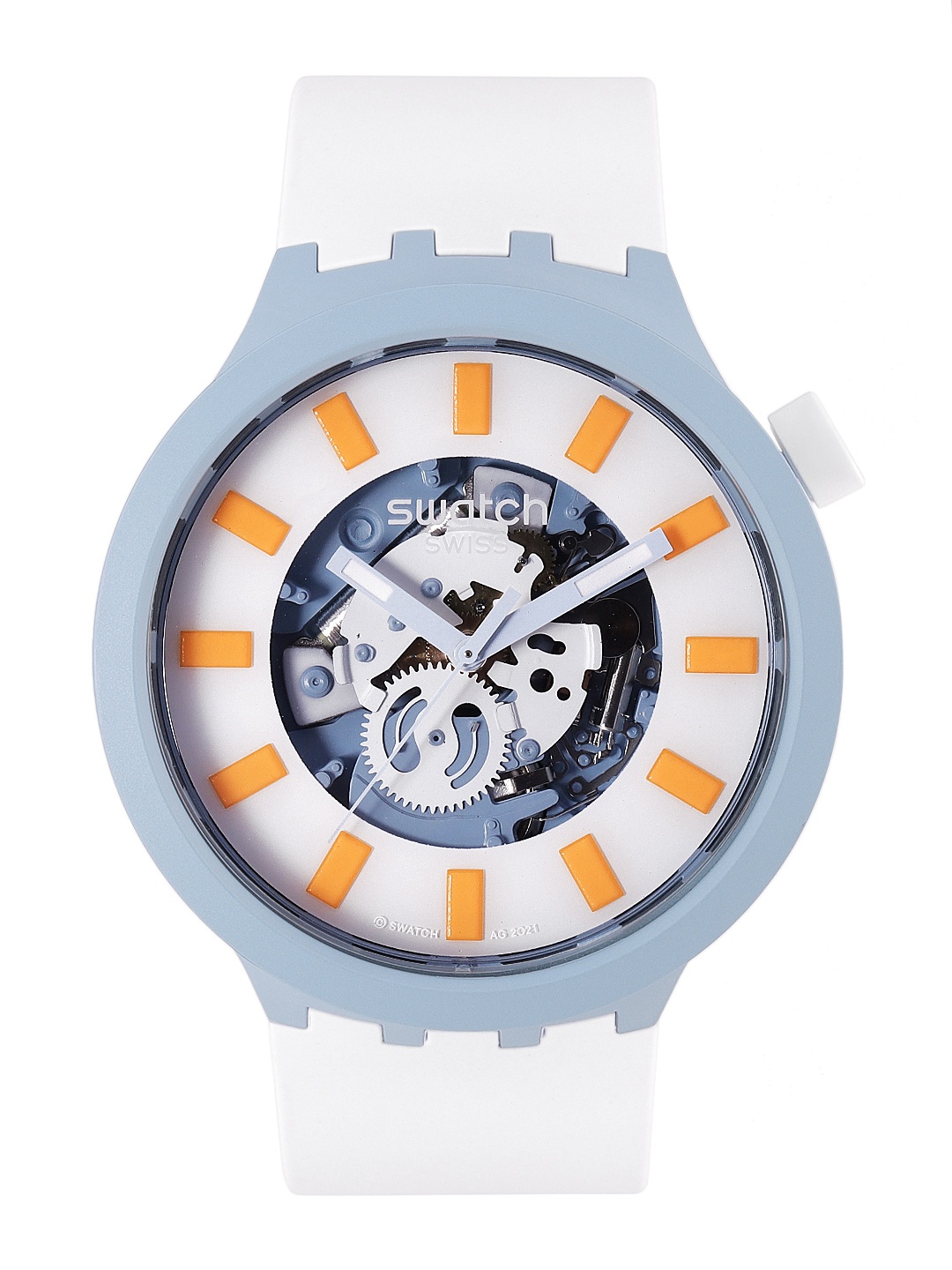 

Swatch Unisex White Swiss Made Skeleton Water Resistant Analogue Watch SB03N101