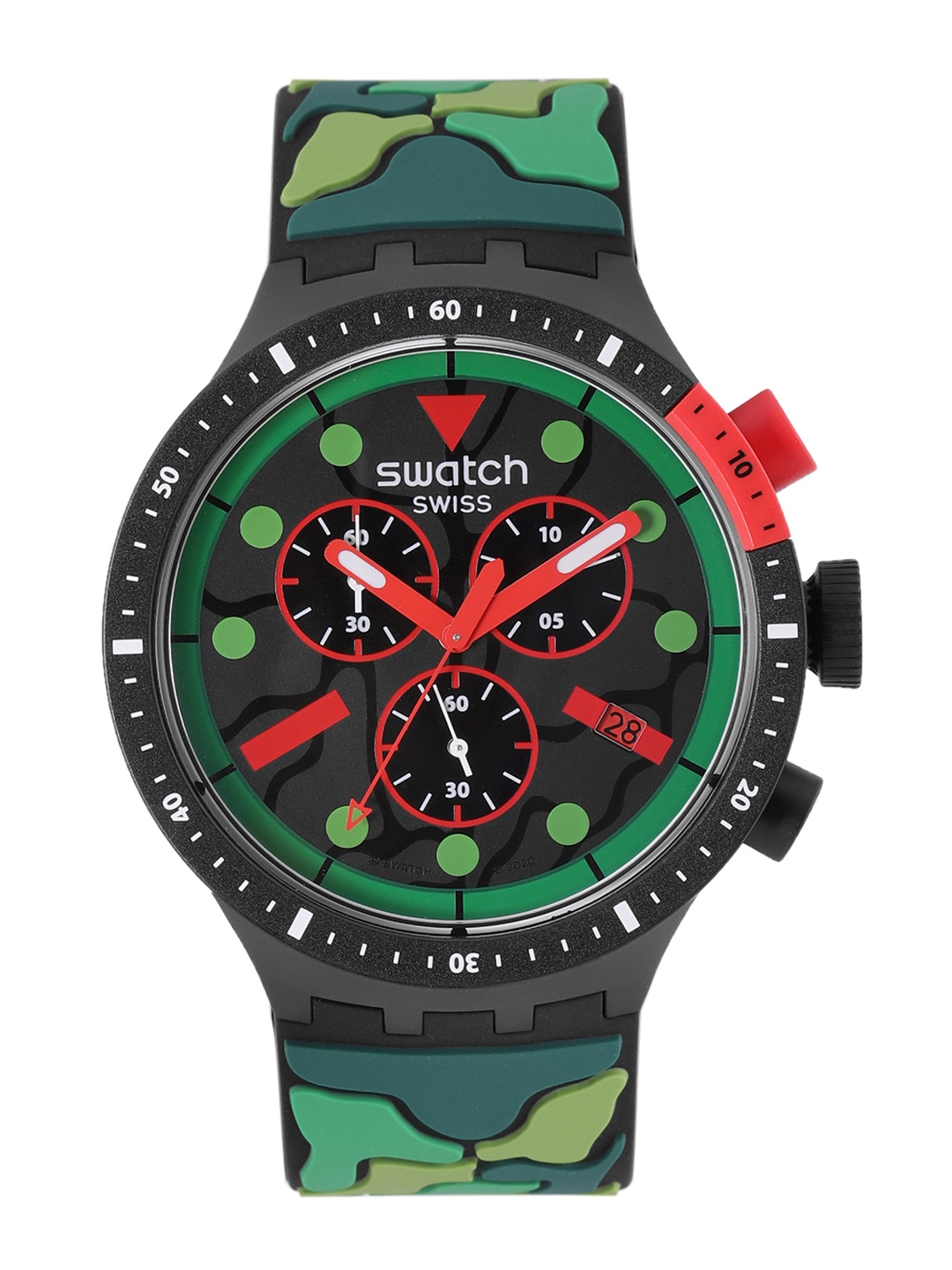 

Swatch Unisex Olive Green Patterned Swiss Made Water Resistant Analogue Watch SB02B409