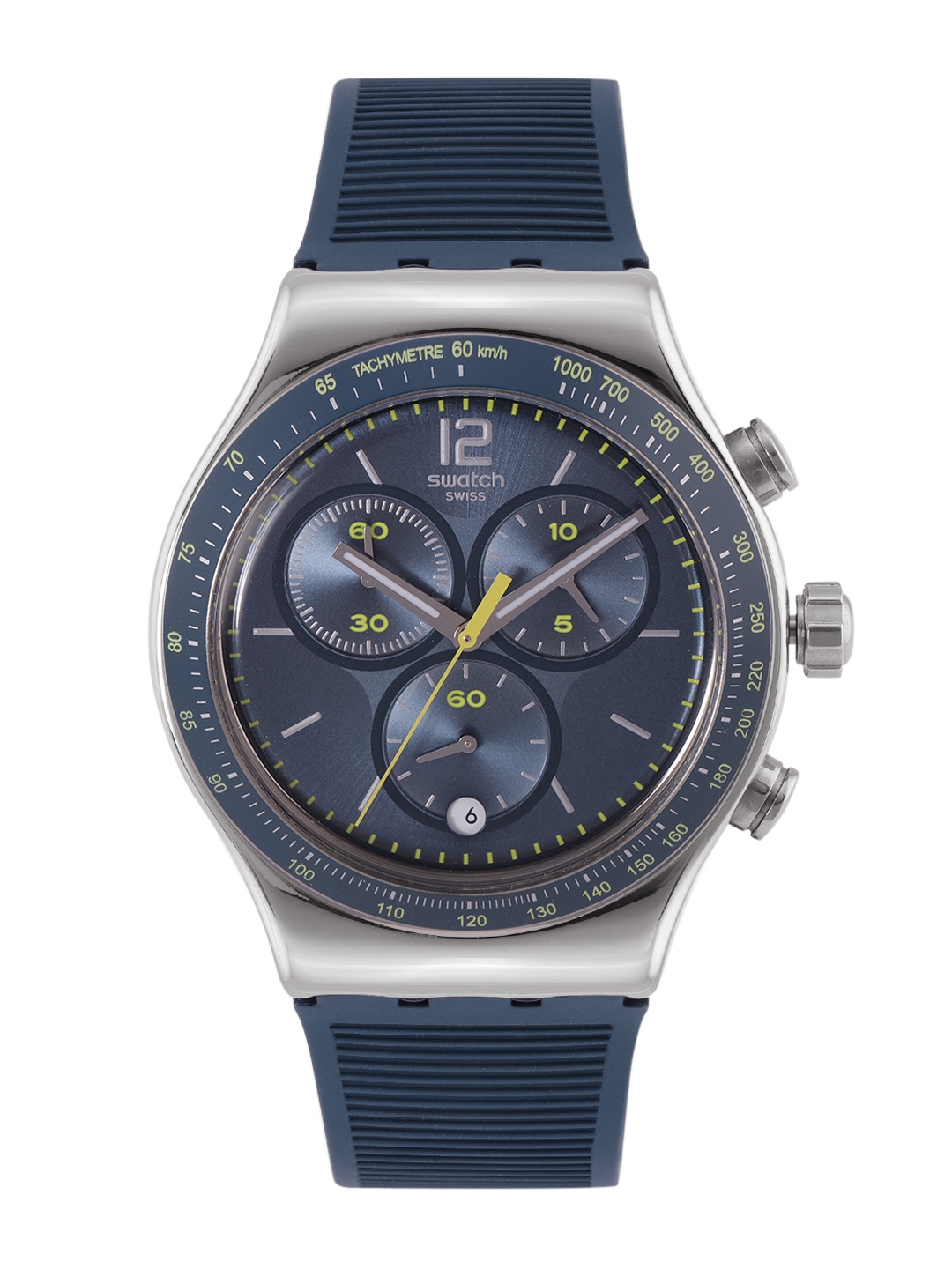 

Swatch Men Blue Swiss Made Tachymeter Water Resistant Watch YVS482, Navy blue