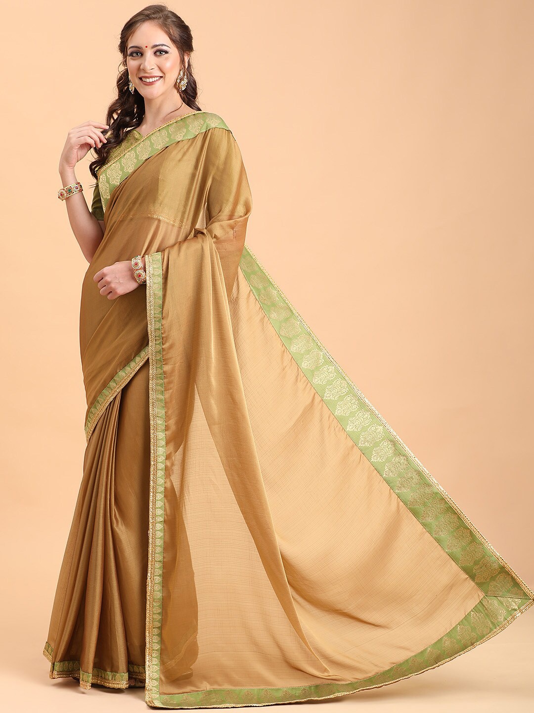 

Sangria Champagne Dyed Zari Silk Blend Saree