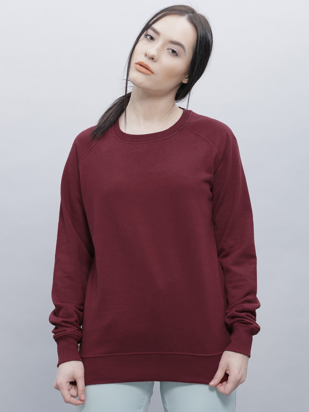 

ether Women Maroon Solid Pullover Sweatshirt