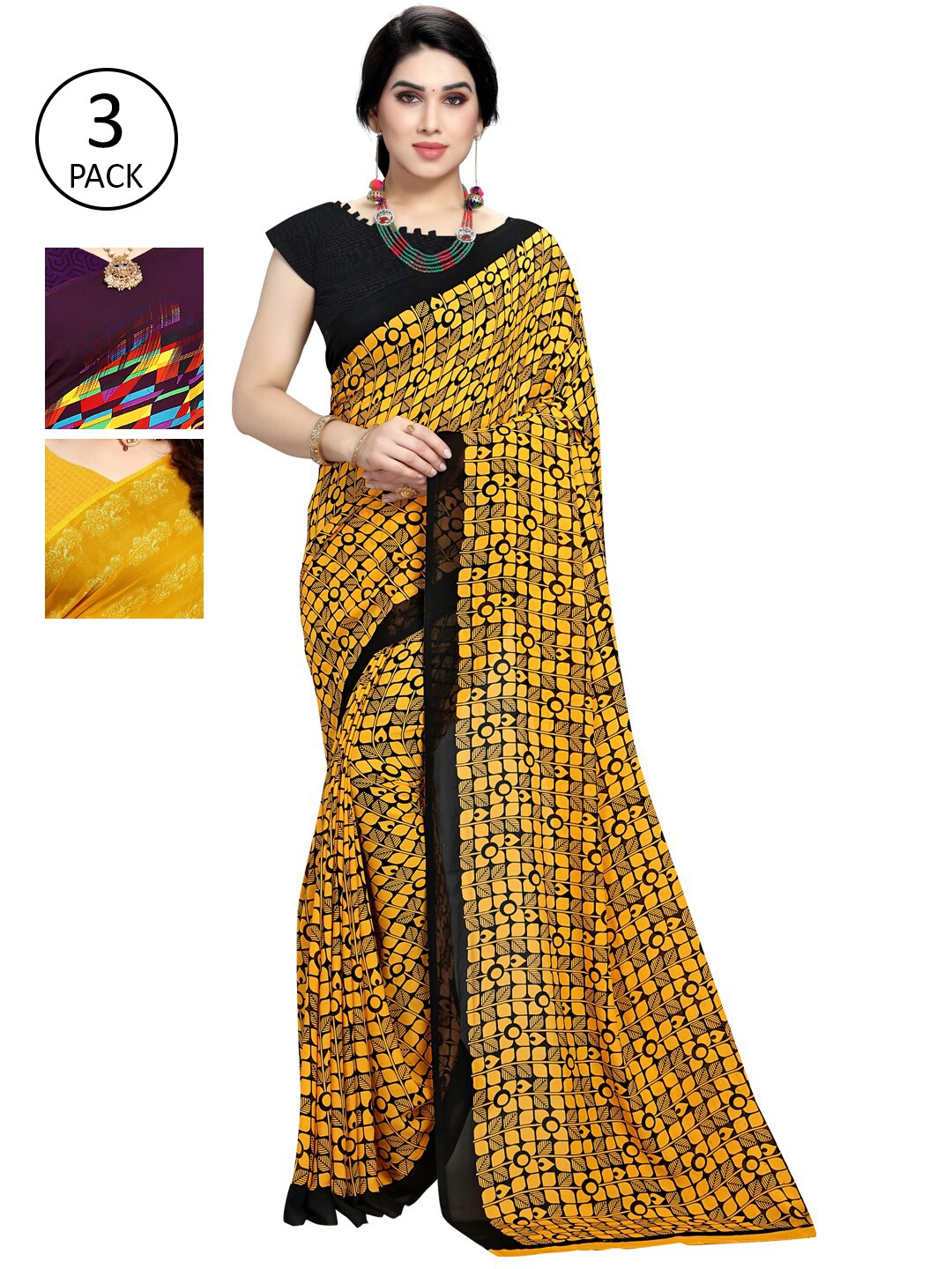

KALINI Pack Of 3 Multicoloured Printed Sarees, Multi