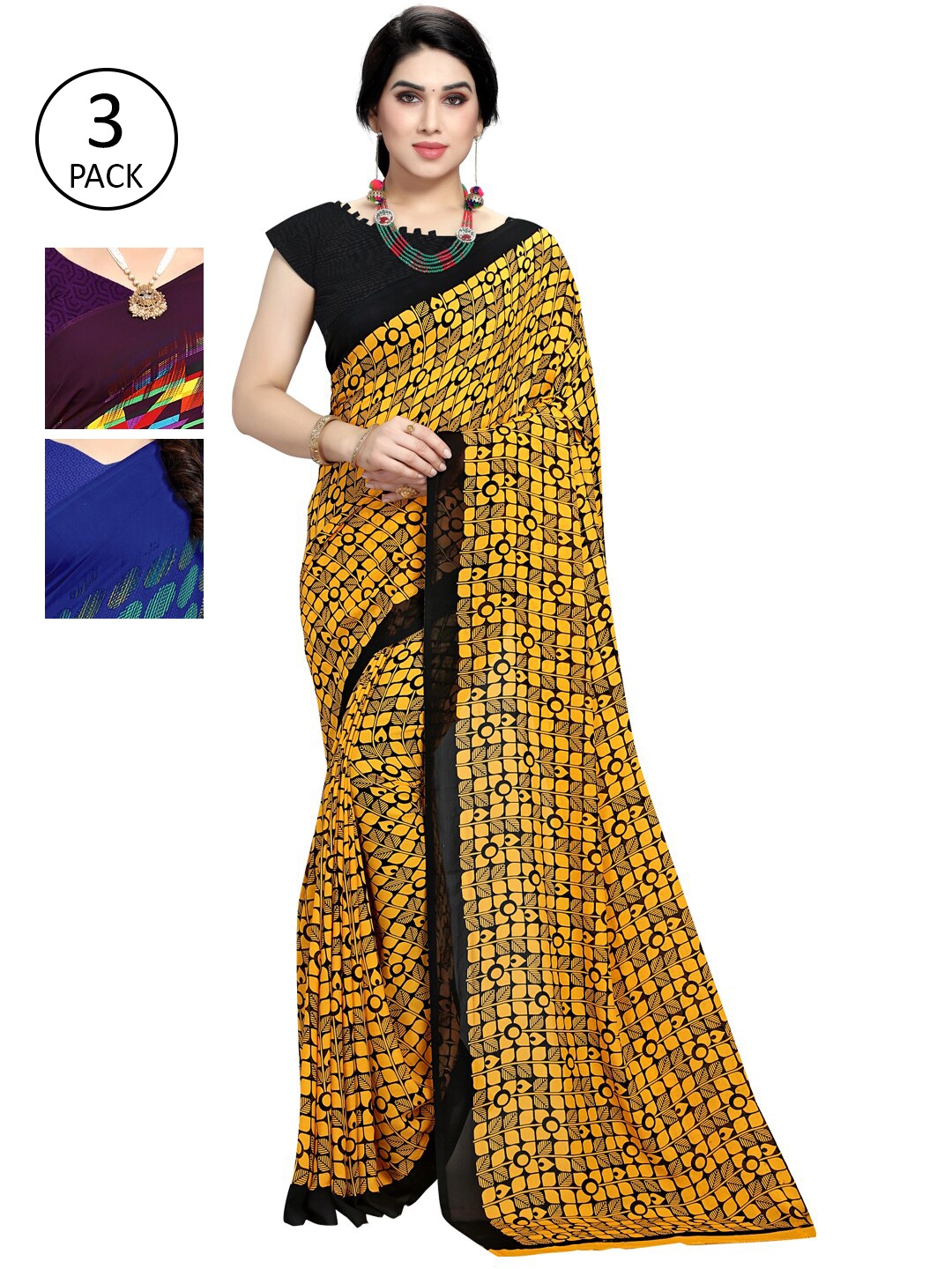 

KALINI Pack Of 3 Multicoloured Printed Sarees, Multi