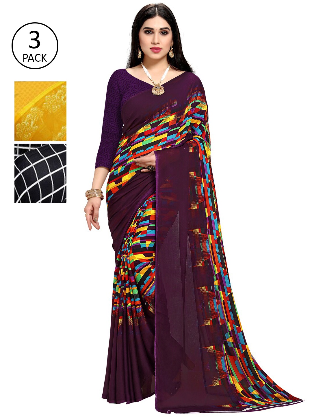 

KALINI Pack Of 3 Multicoloured Printed Sarees, Multi