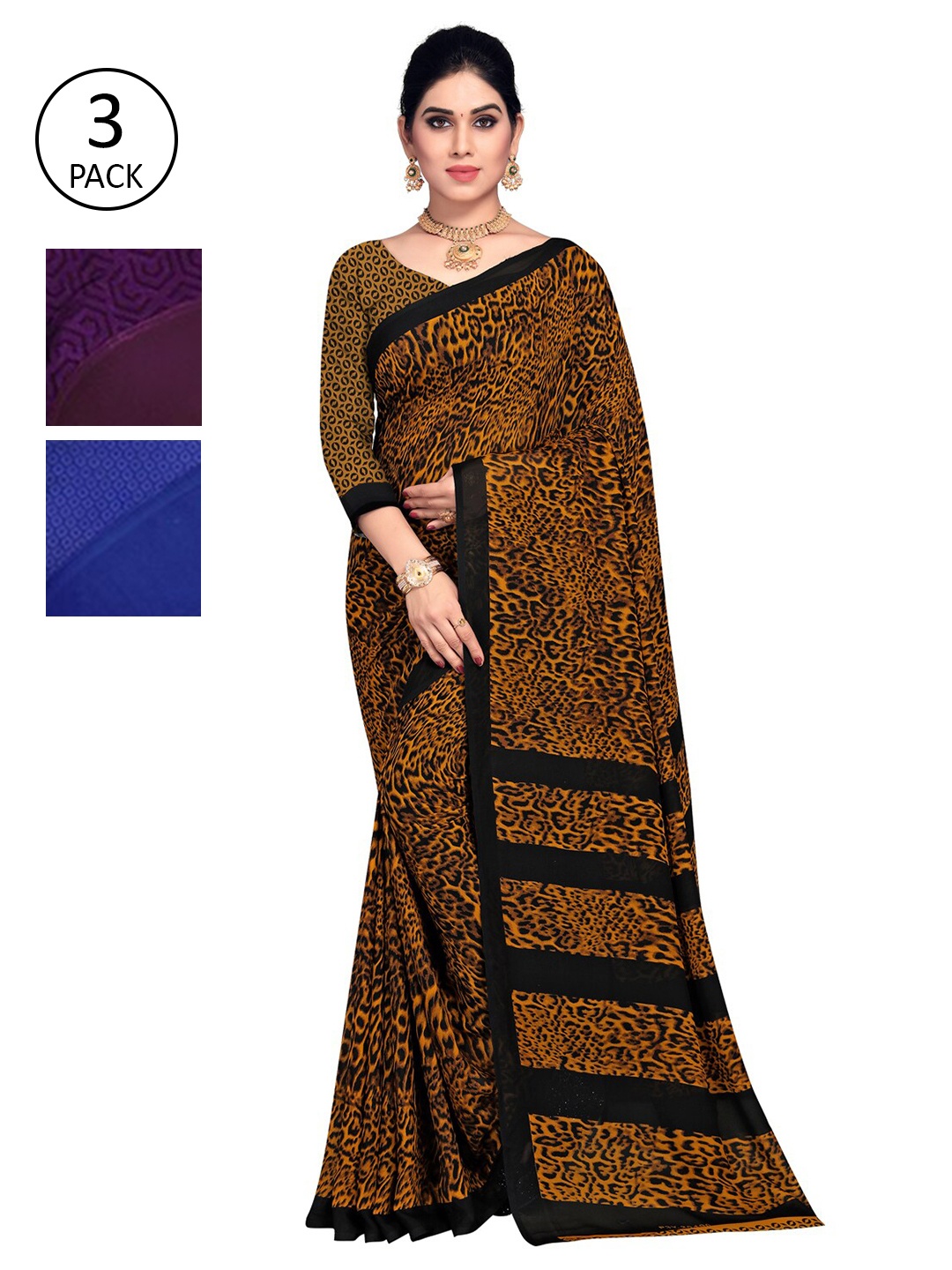 

KALINI Pack Of 3 Multicoloured Poly Georgette Printed Saree, Multi