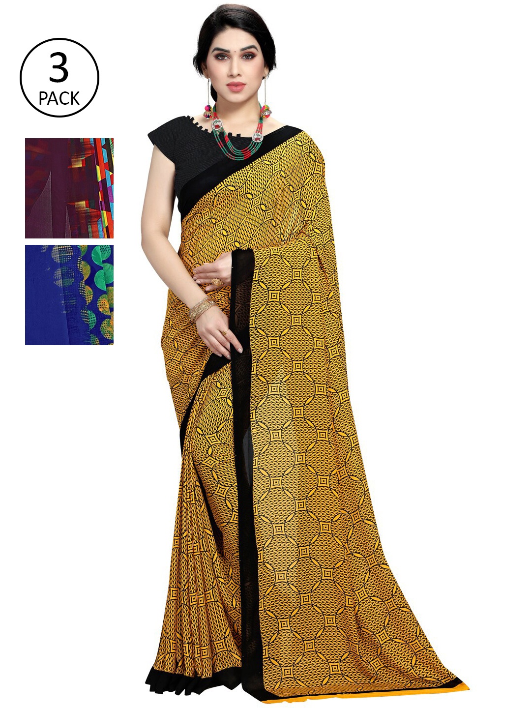 

KALINI Pack of 3 Printed Georgette Sarees, Multi