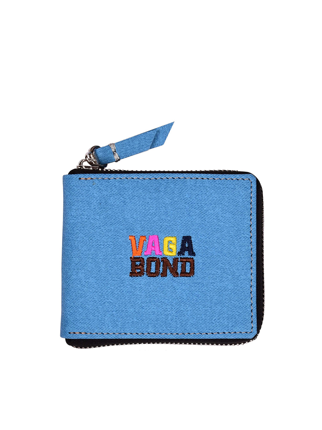 

Doodle Blue & Black Typography Printed PU Zip Around Wallet with Sling Strap