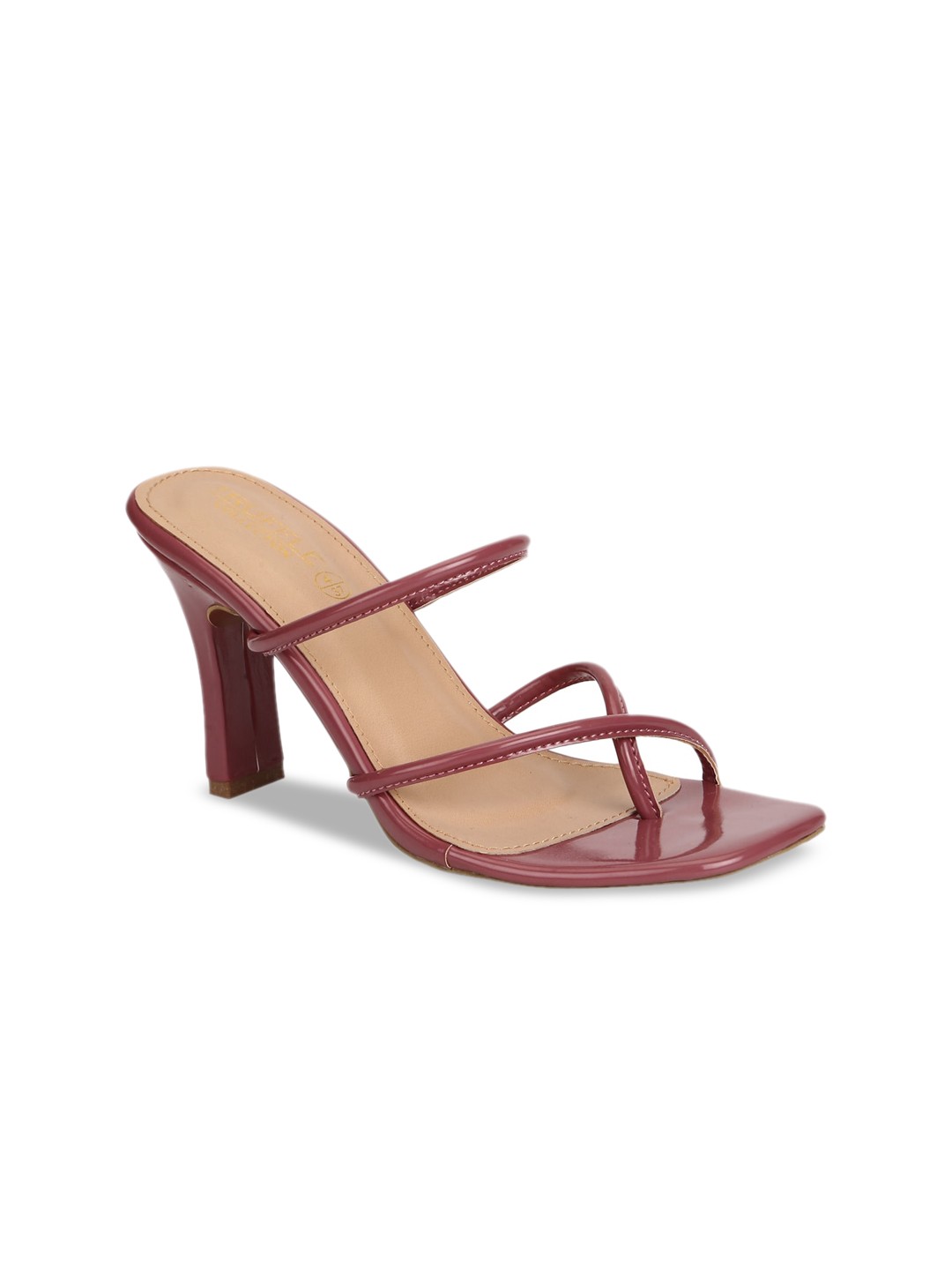 

Truffle Collection Maroon & Beige Colourblocked Slim Heeled Sandals