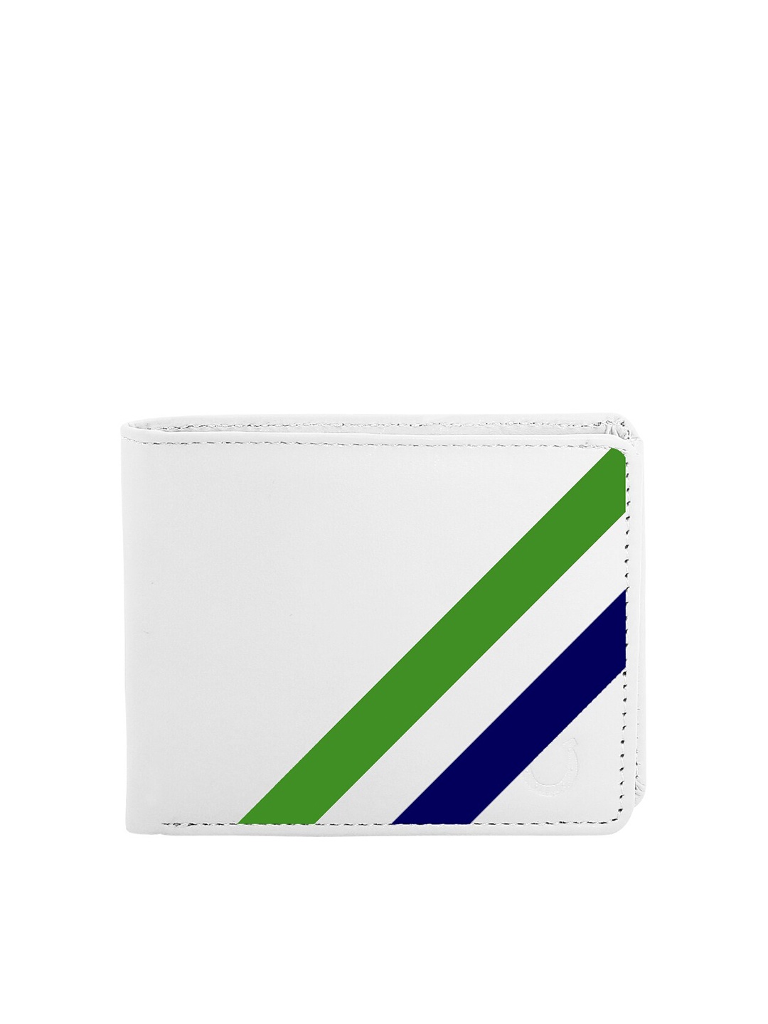 

Blacksmith Men White & Green Striped Printed PU Two Fold Wallet with SIM Card Holder