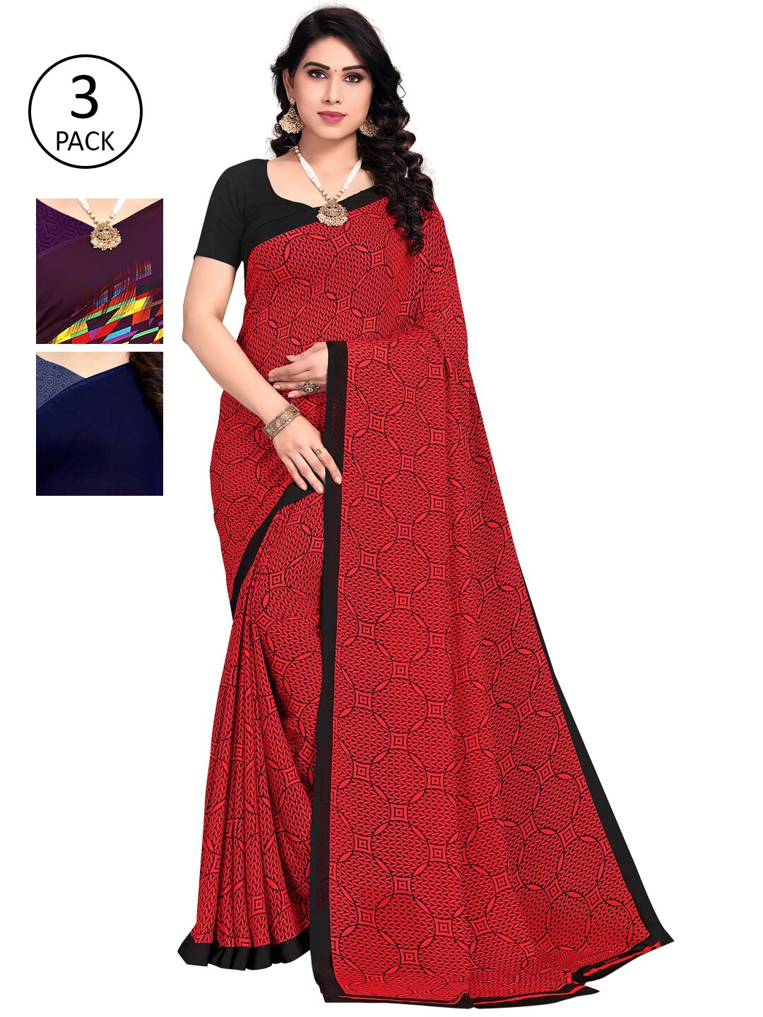 

KALINI Pack Of 3 Multicoloured Printed Sarees, Multi