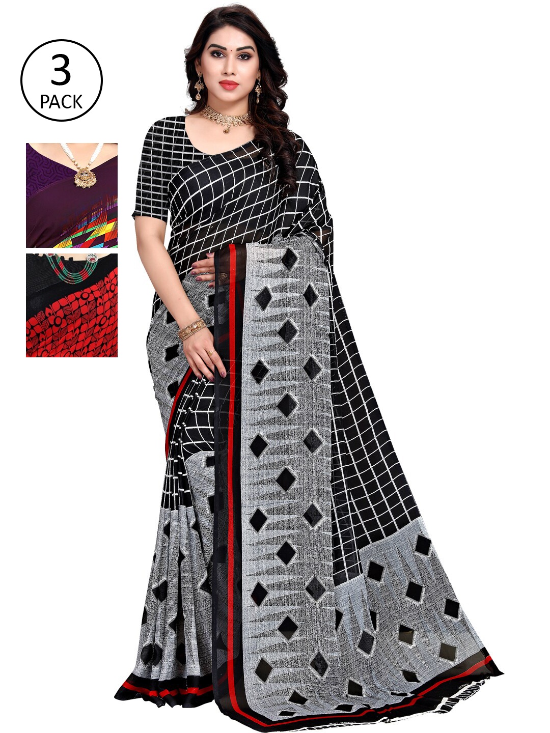 

KALINI Pack Of 3 Printed Saree, Grey