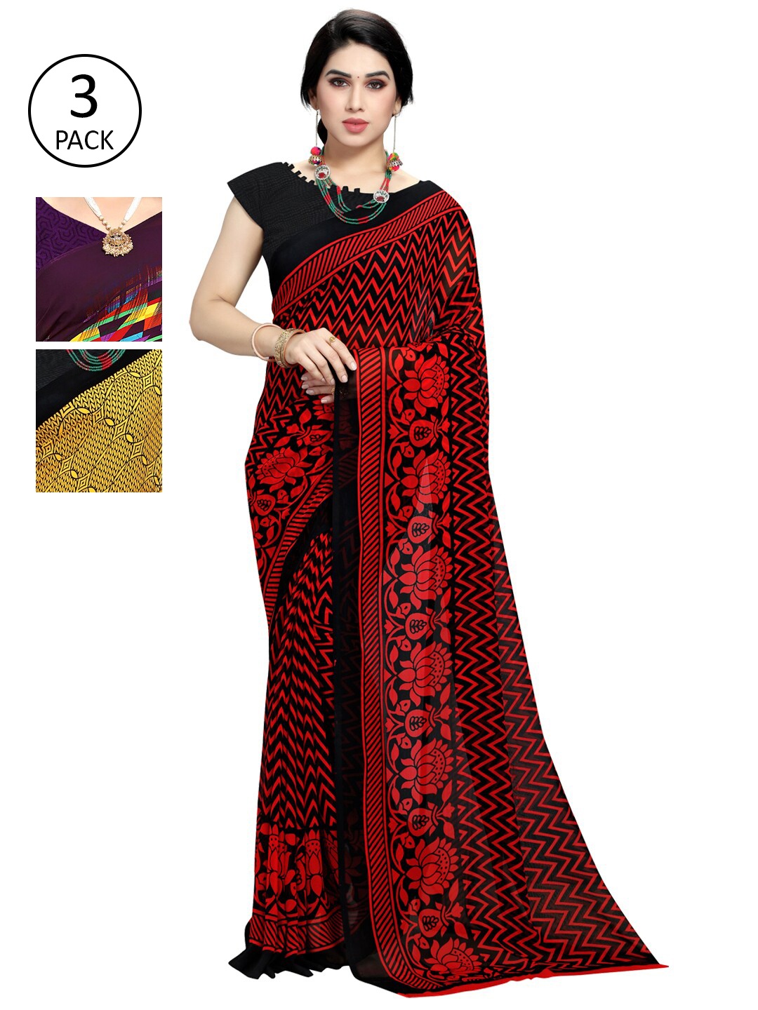 

KALINI Pack Of 3 Multicoloured Printed Sarees, Multi