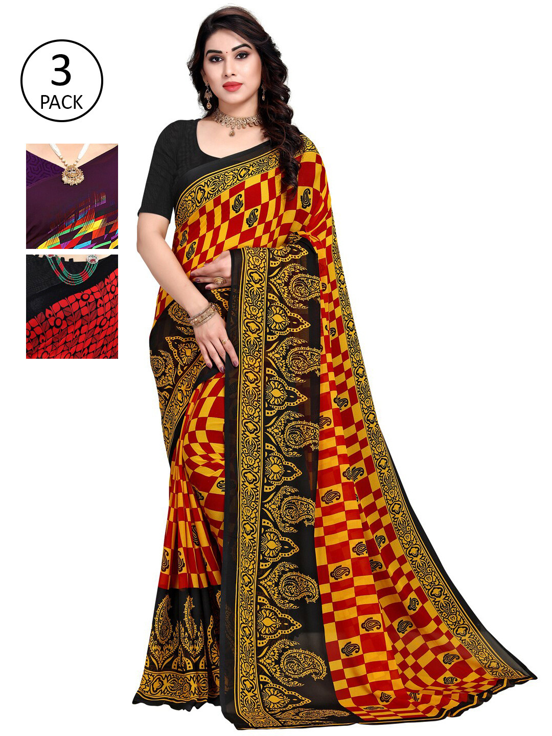 

KALINI Pack Of 3 Multicoloured Printed Sarees, Multi