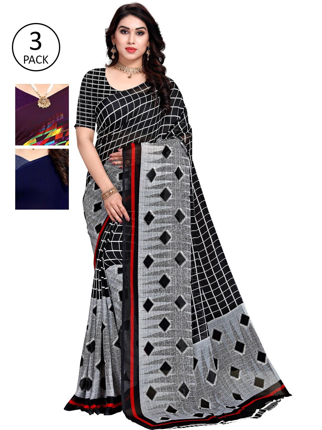 

KALINI Pack Of 3 Multicoloured Printed Sarees, Multi
