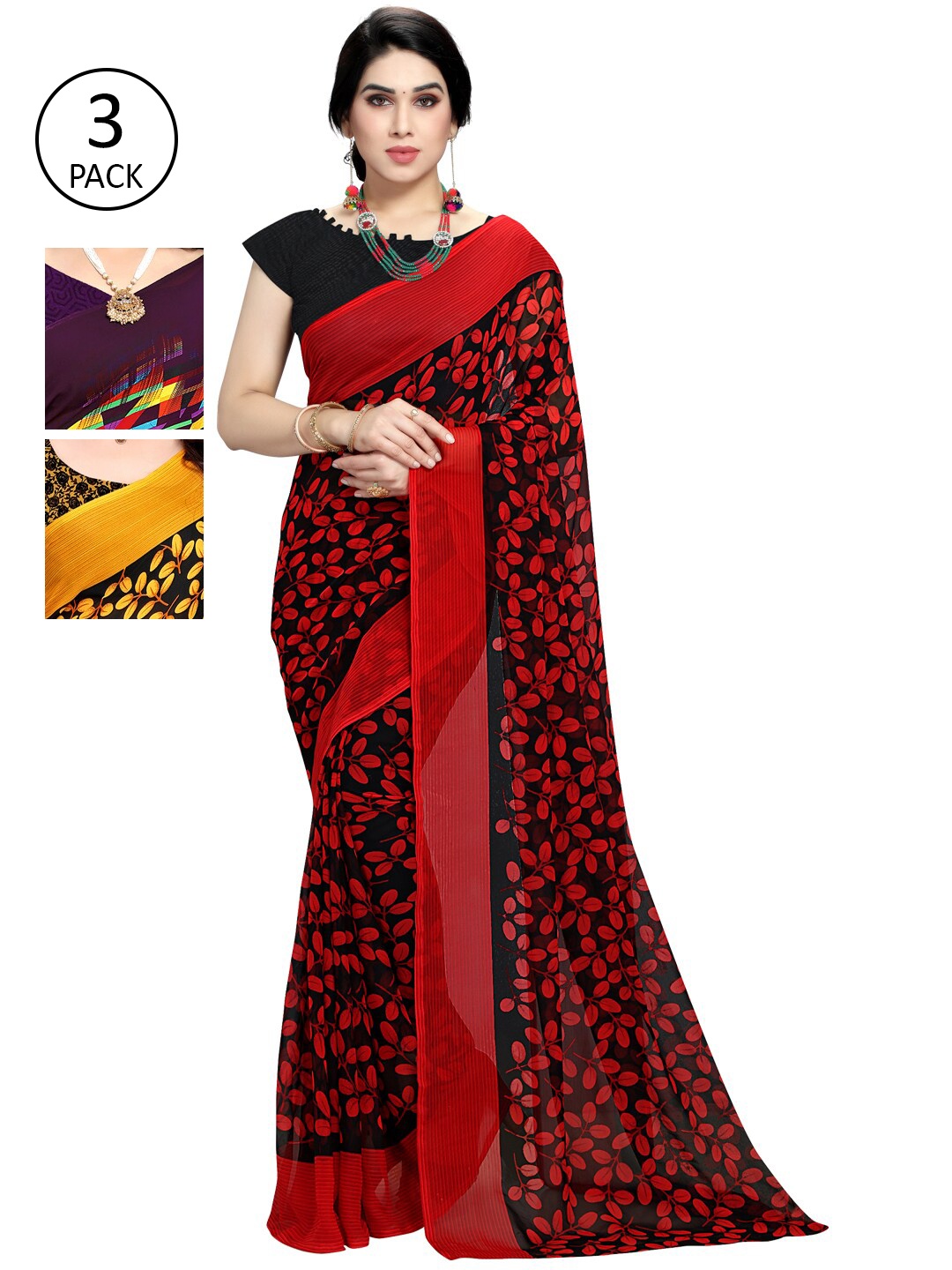 

KALINI Pack Of 3 Printed Saree, Red