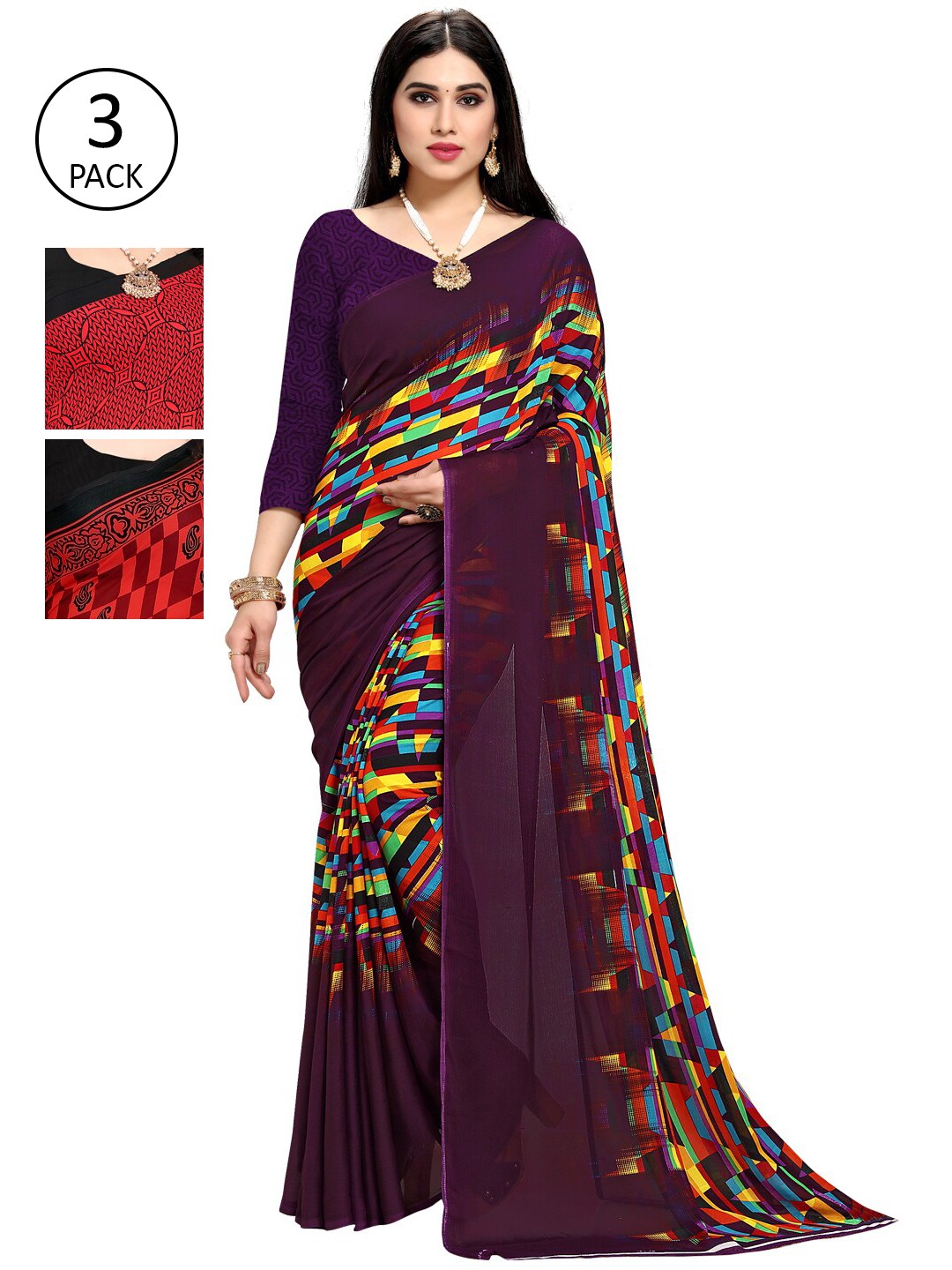 

KALINI Pack Of 3 Multicoloured Printed Sarees, Multi