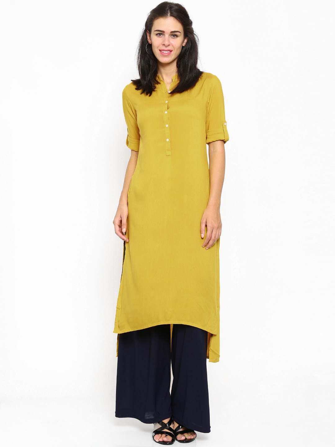 

Vishudh Women Mustard Yellow Solid A-Line Kurta