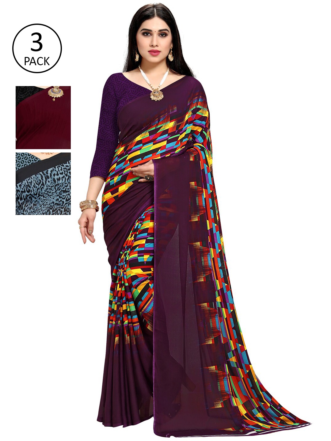 

KALINI Pack Of 3 Multicoloured Printed Sarees, Multi