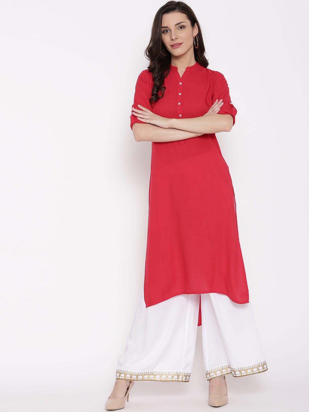 

Vishudh Women Red Solid A-Line Kurta