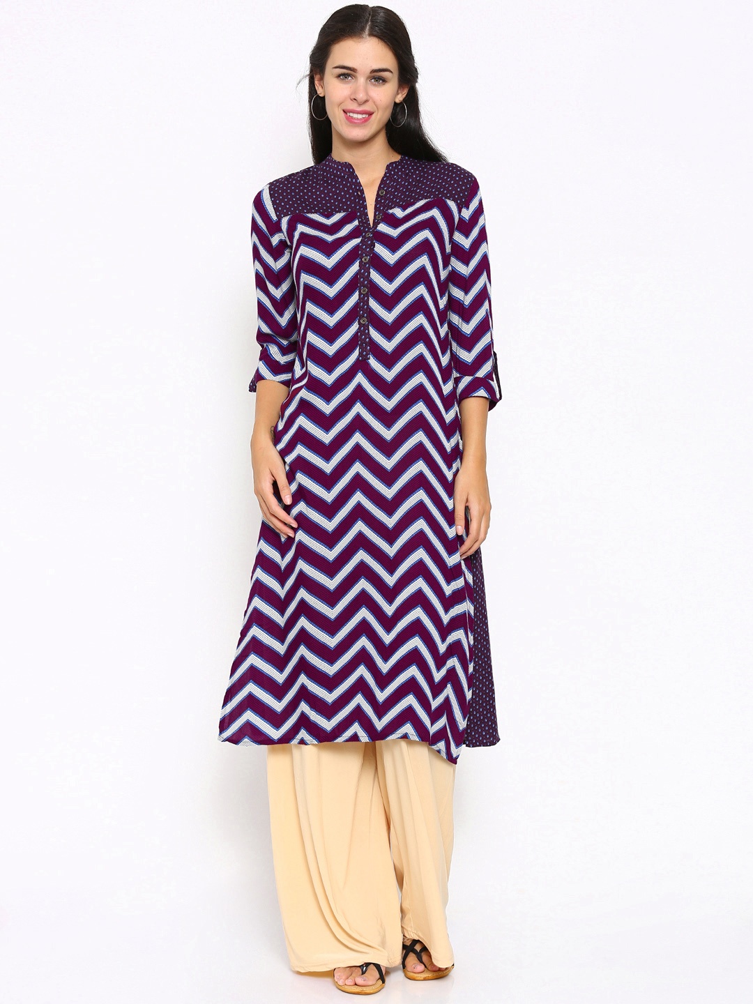 

Vishudh Women Purple Printed Straight Kurta