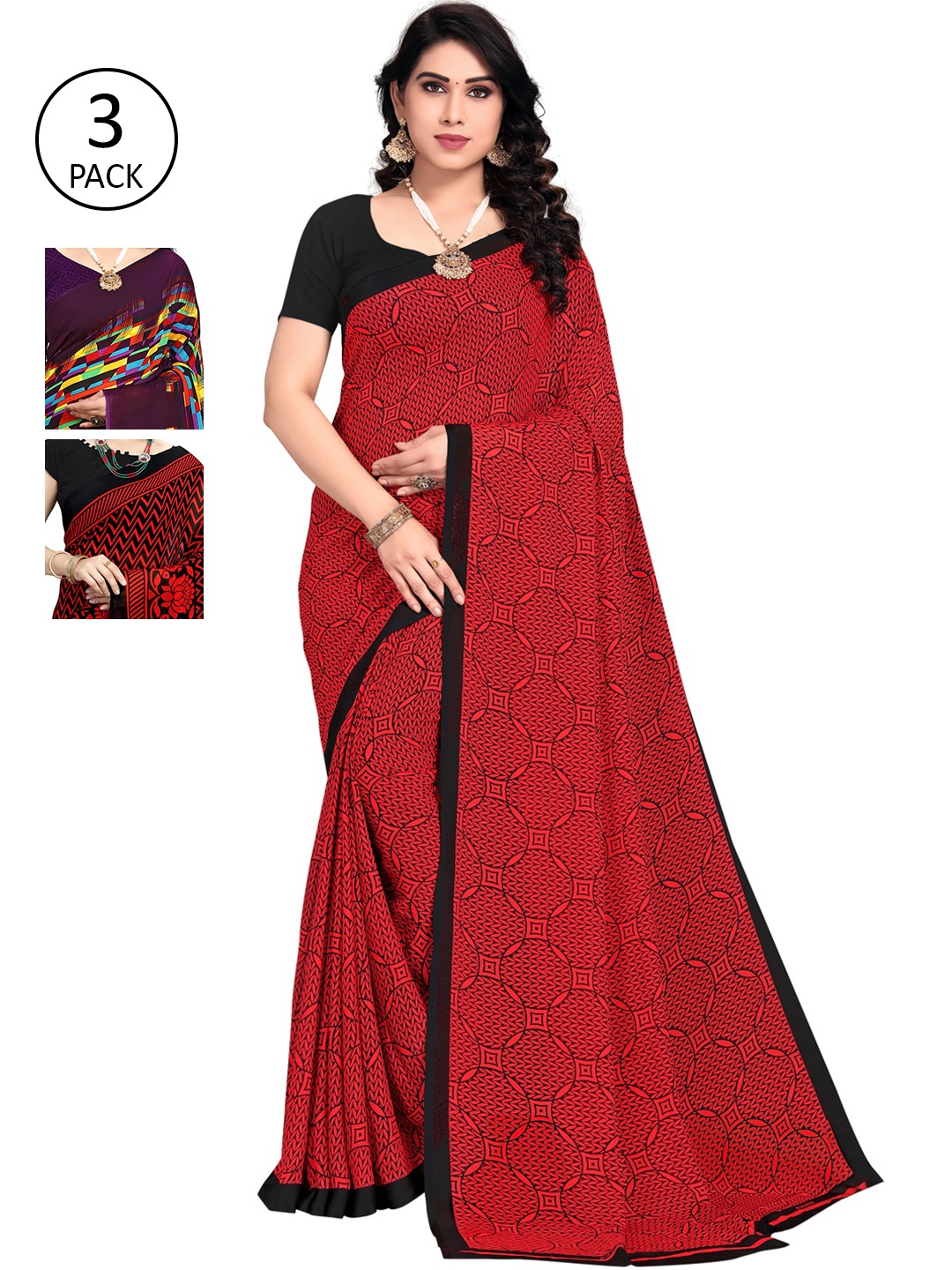 

KALINI Pack Of 3 Multicoloured Printed Sarees, Multi
