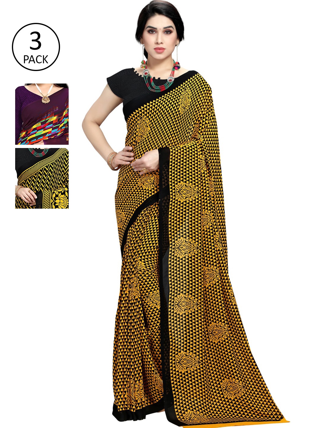 

KALINI Pack Of 3 Printed Saree, Yellow