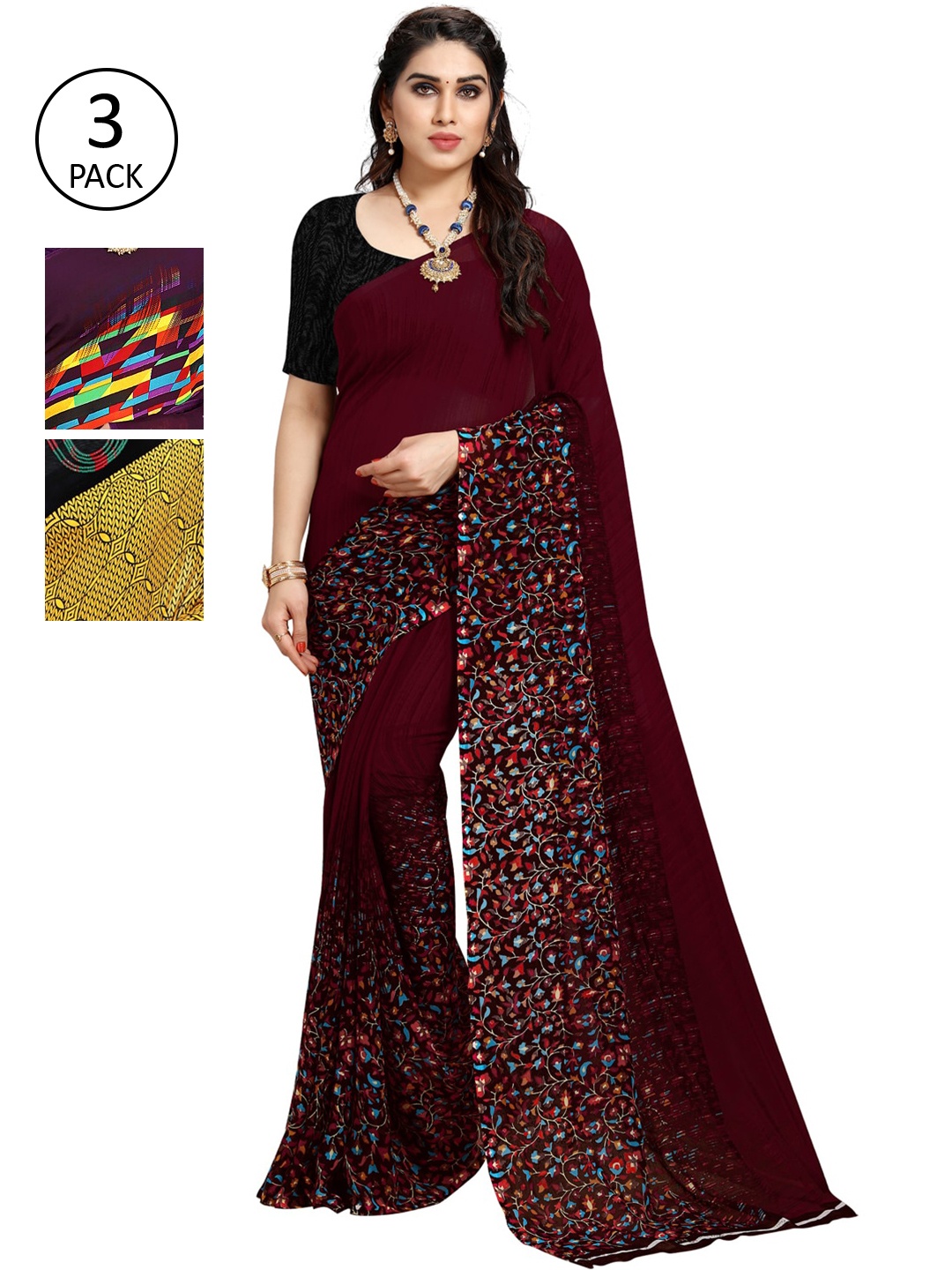 

KALINI Pack Of 3 Multicoloured Printed Sarees, Multi