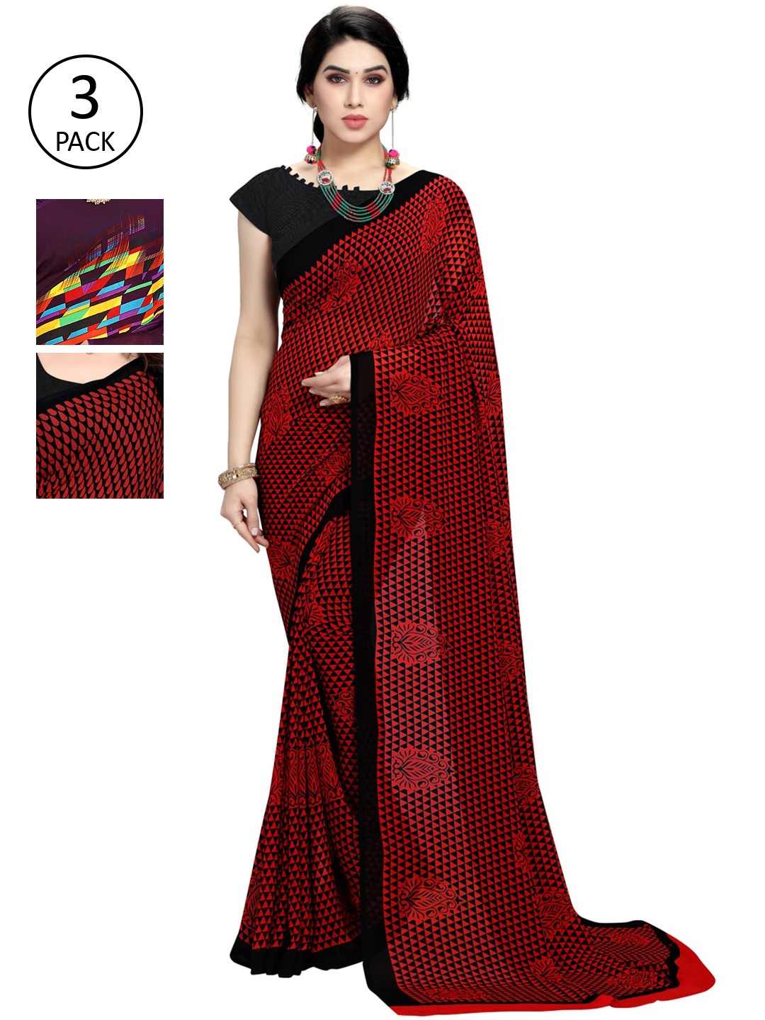 

KALINI Pack Of 3 Multicoloured Printed Sarees, Multi