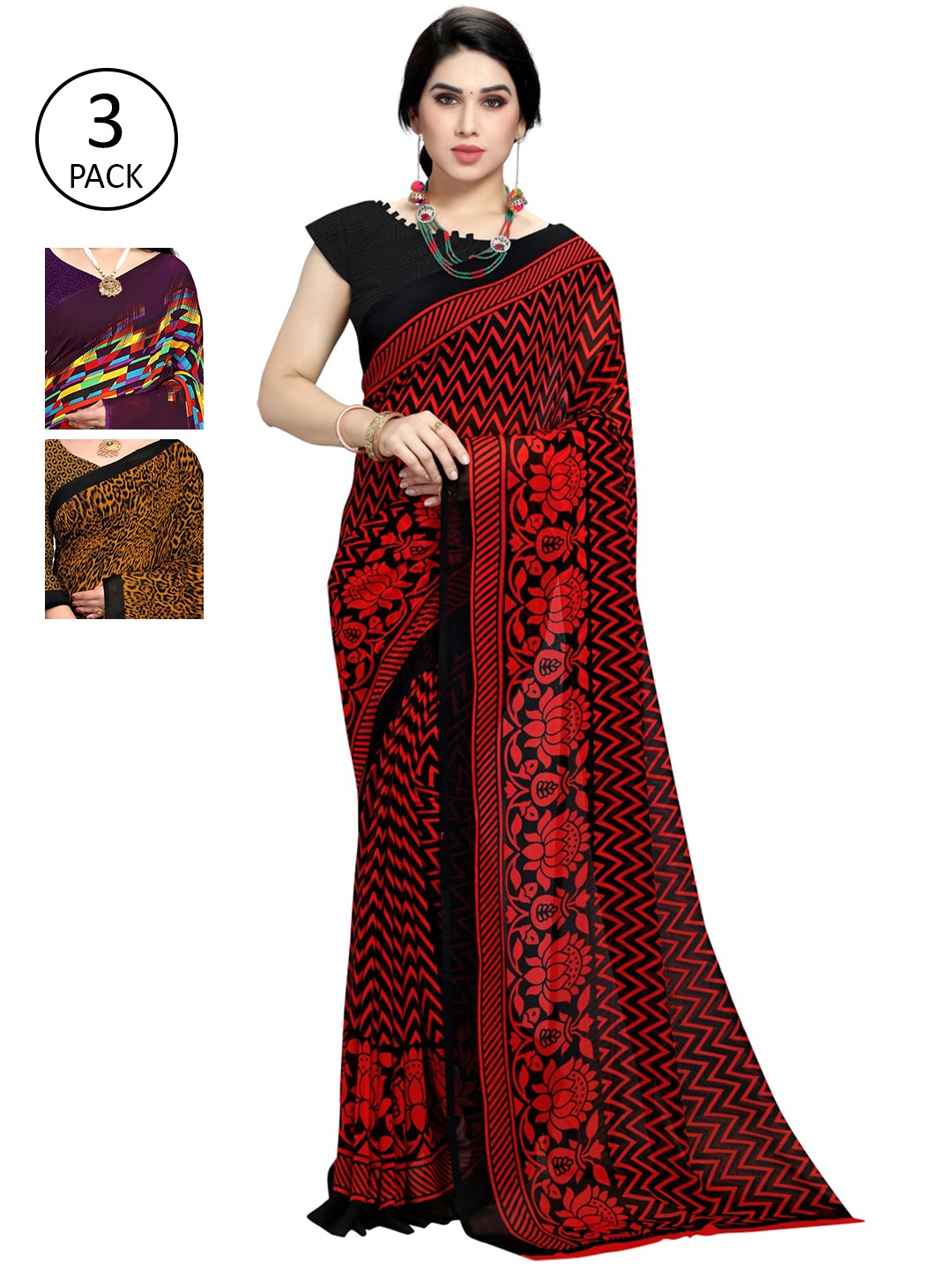 

KALINI Pack Of 3 Multicoloured Printed Sarees, Multi