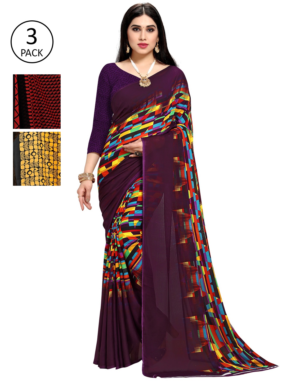 

KALINI Pack Of 3 Multicoloured Printed Sarees, Multi