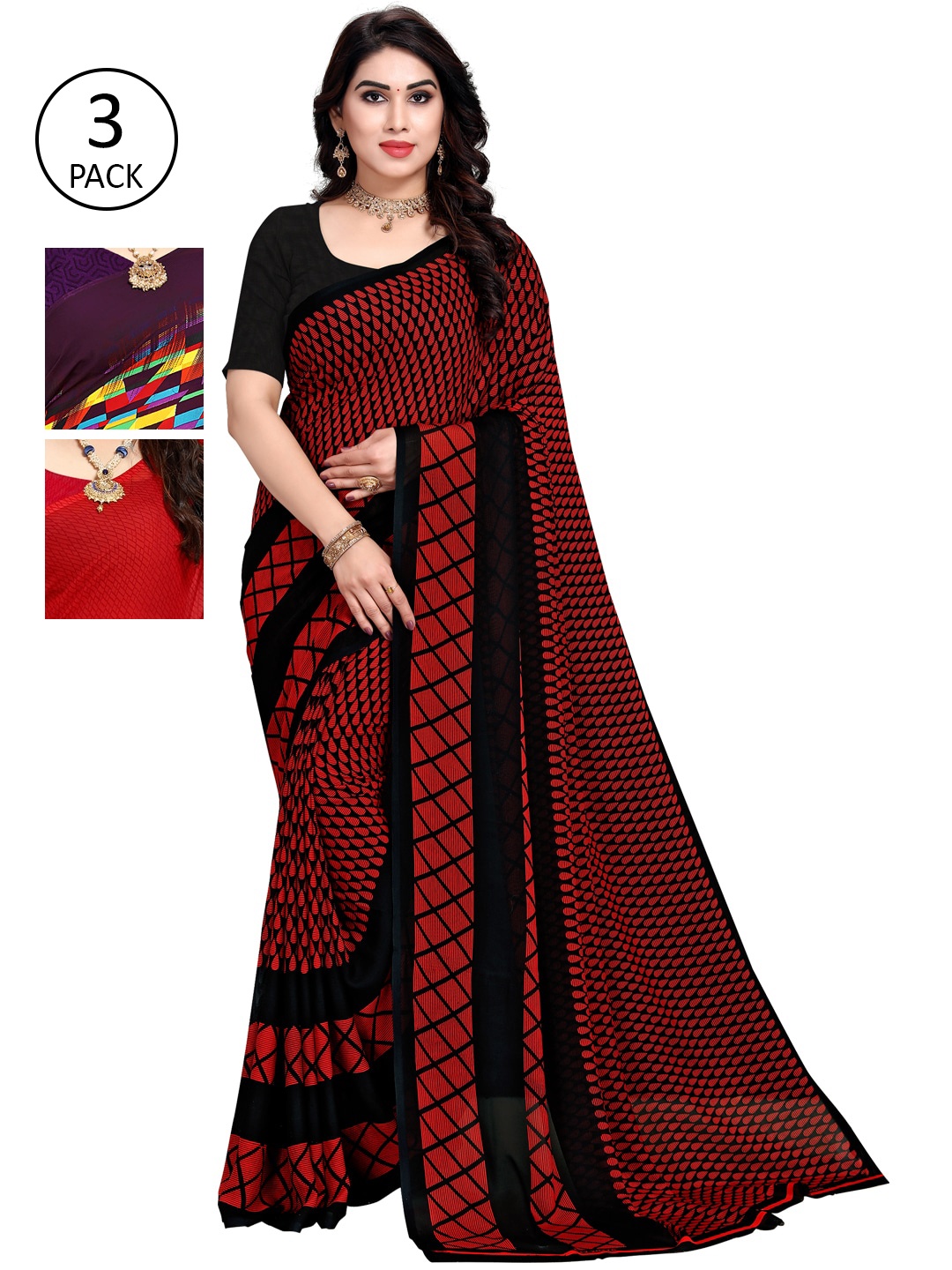 

KALINI Pack Of 3 Multicoloured Printed Sarees, Multi
