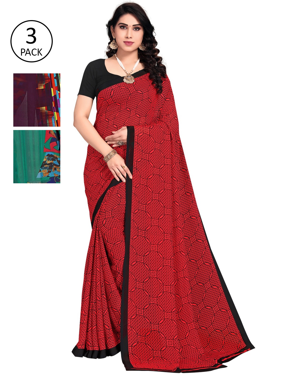 

KALINI Pack Of 3 Multicoloured Printed Sarees, Multi