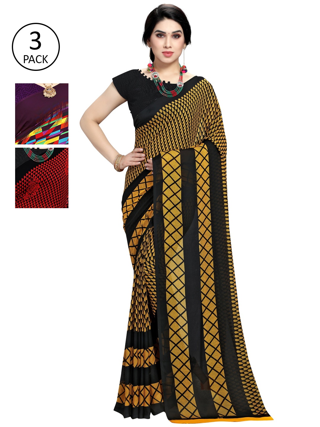 

KALINI Pack Of 3 Multicoloured Printed Sarees, Multi