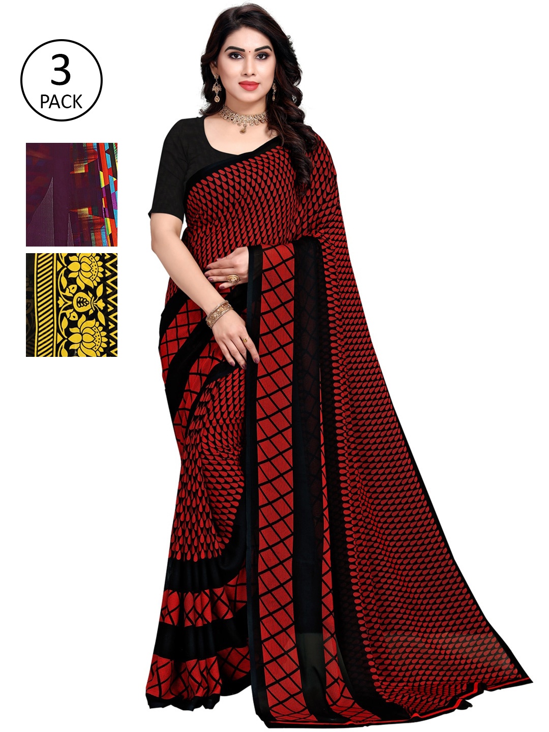 

KALINI Pack Of 3 Multicoloured Printed Sarees, Multi