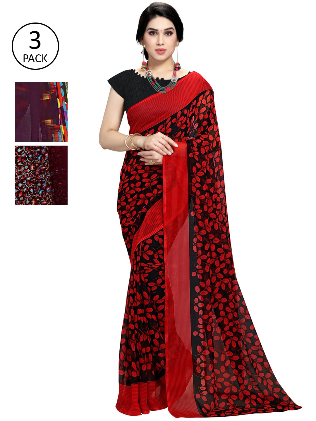 

KALINI Pack Of 3 Multicoloured Printed Sarees, Multi