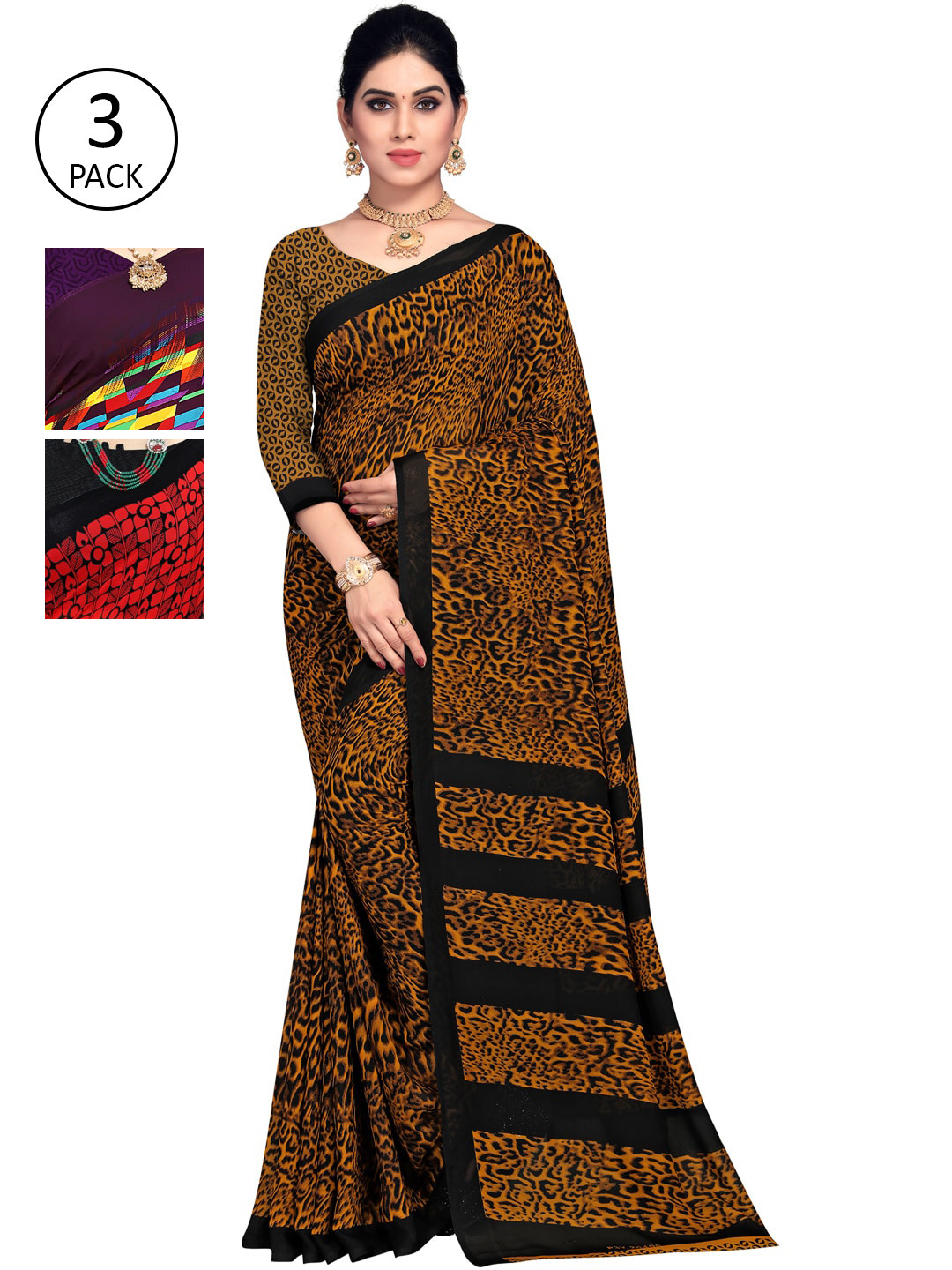 

KALINI Pack Of 3 Multicoloured Printed Sarees, Multi