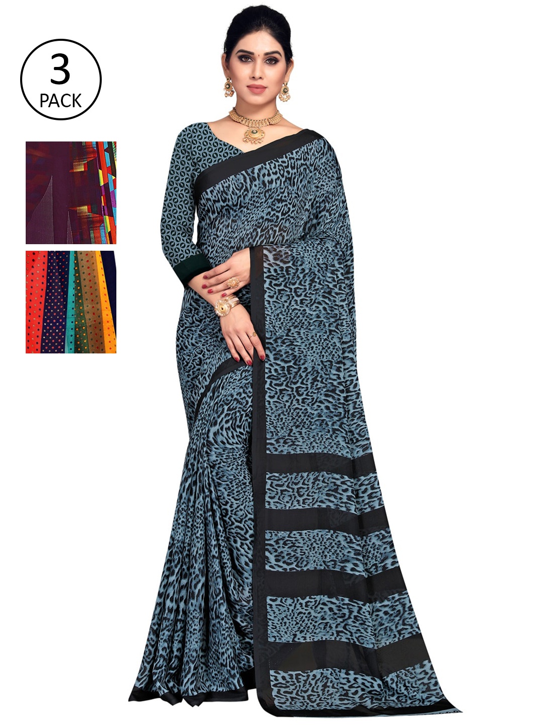 

KALINI Pack Of 3 Multicoloured Printed Sarees, Multi