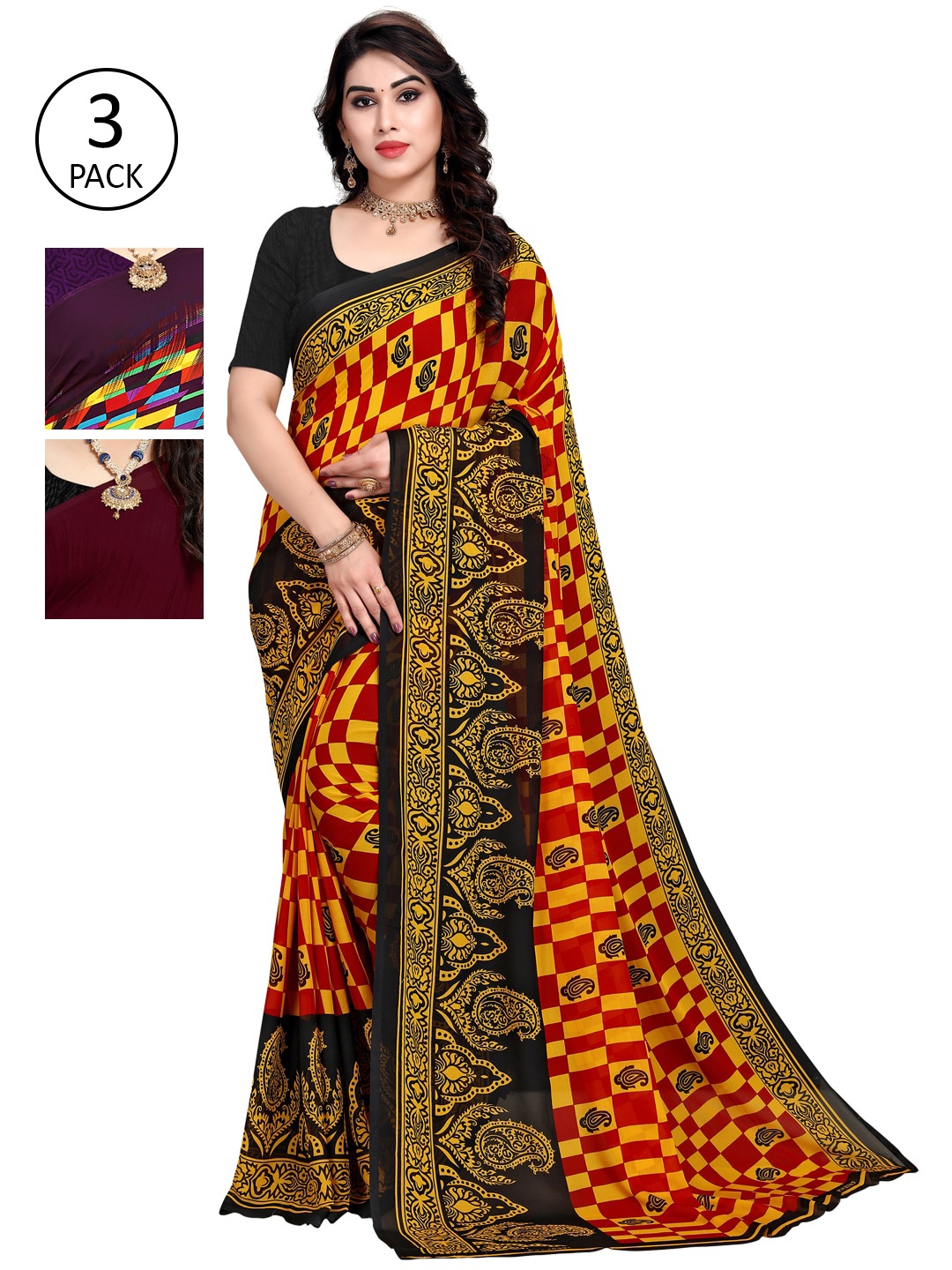 

KALINI Pack Of 3 Multicoloured Printed Sarees, Multi