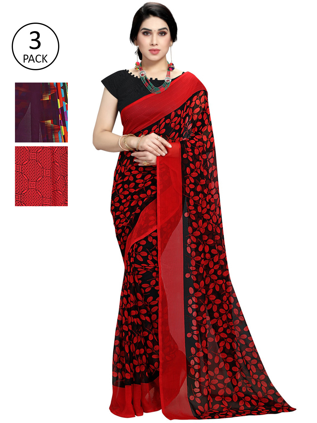 

KALINI Pack Of 3 Multicoloured Printed Sarees, Multi