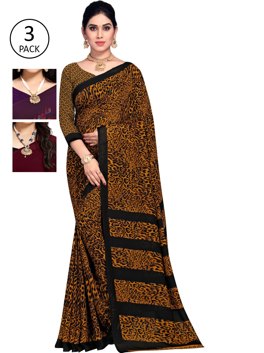 

KALINI Pack Of 3 Multicoloured Printed Sarees, Multi
