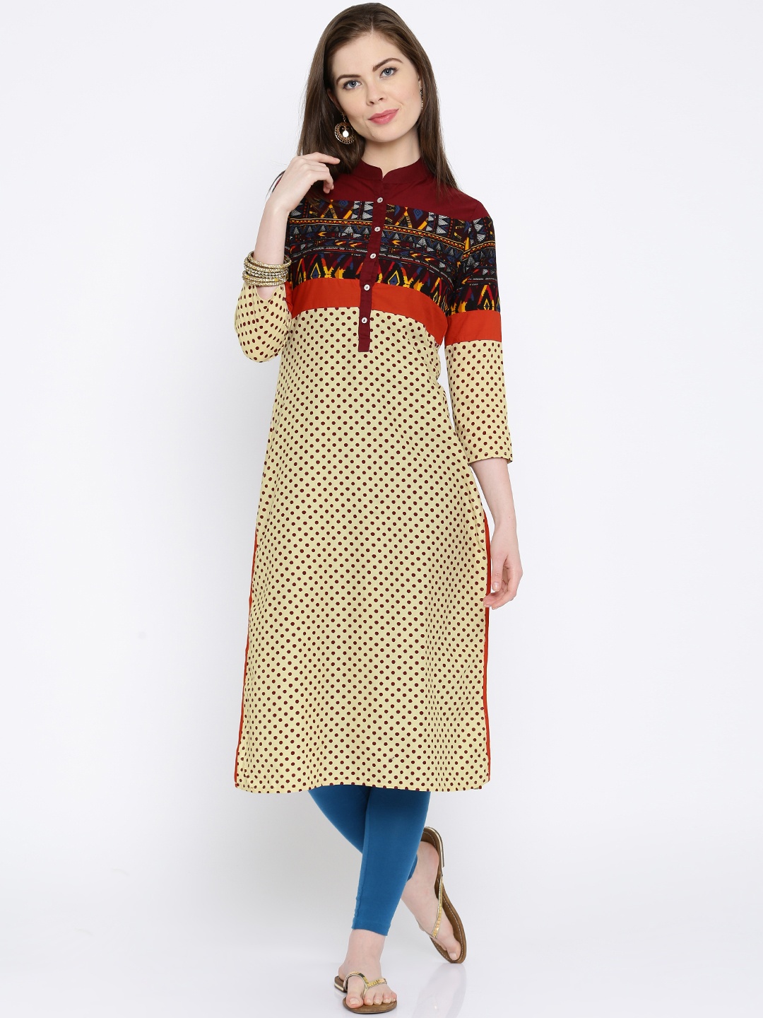 

Vishudh Women Beige Printed Kurta