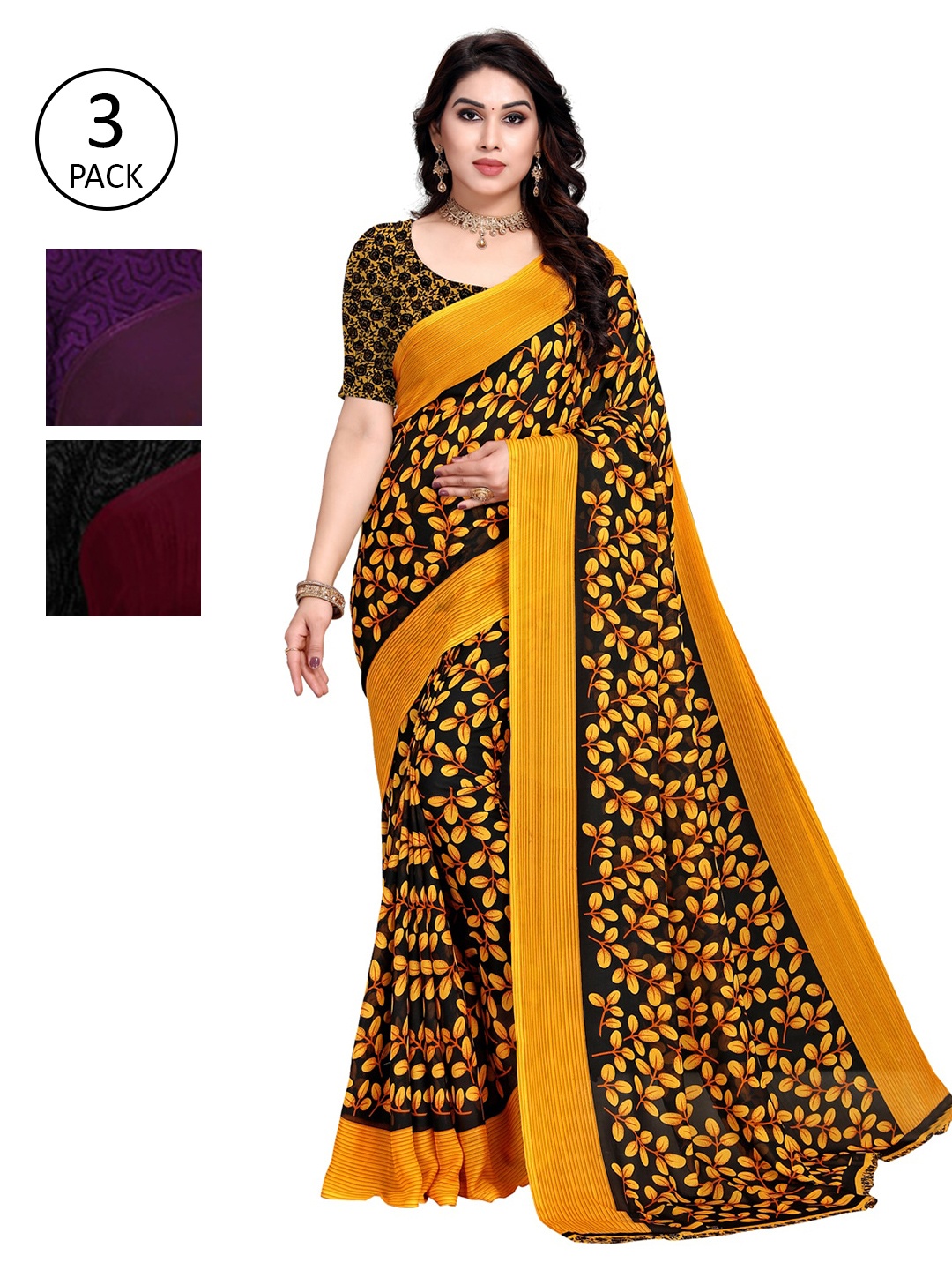 

KALINI Pack Of 3 Multicoloured Printed Sarees, Multi