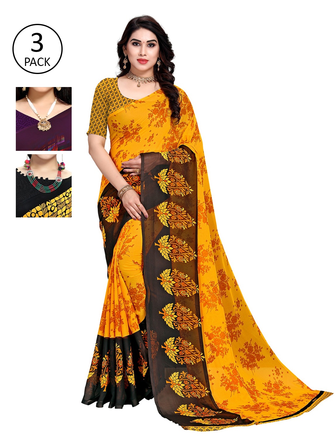 

KALINI Pack Of 3 Multicoloured Printed Sarees, Multi