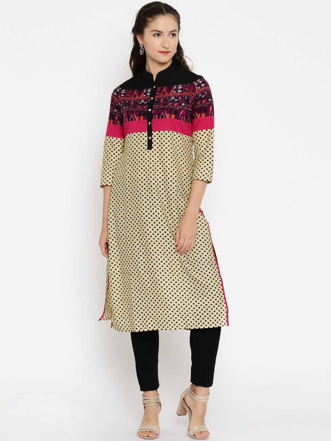 

Vishudh Women Beige Printed Kurta